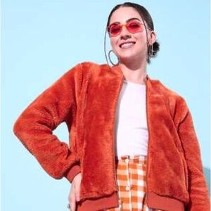 Forever 21 red fluffy faux fur jacket